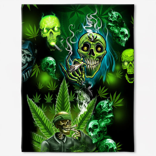 Green Skull Art Flannel Blanket For Cozy Bedroom And Sofa Decor