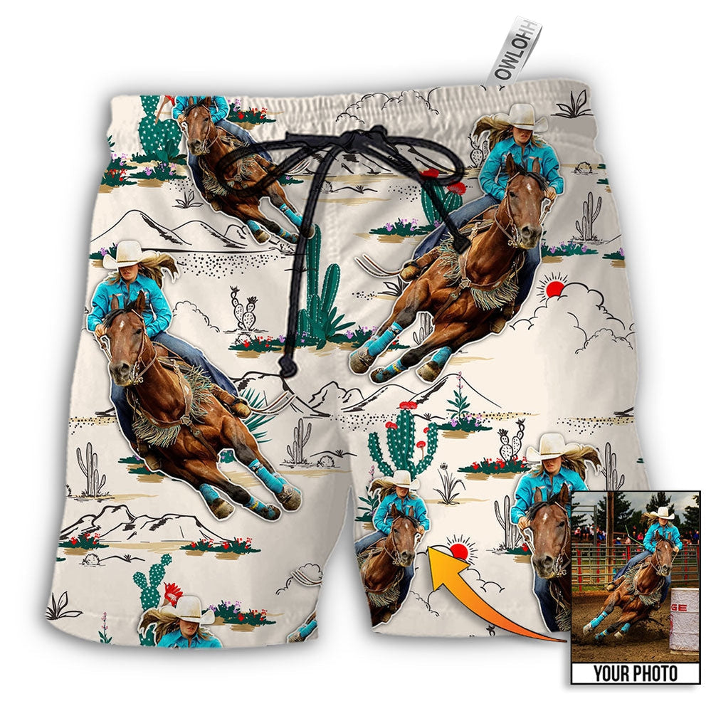 Beach Short / Adults / S Cowboy Barrel Racing Tropical Desert Custom Photo - Beach Short - Owls Matrix LTD