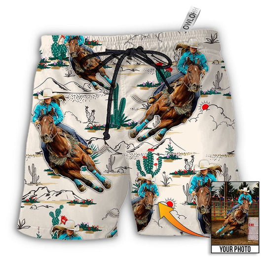 Beach Short / Adults / S Cowboy Barrel Racing Tropical Desert Custom Photo - Beach Short - Owls Matrix LTD