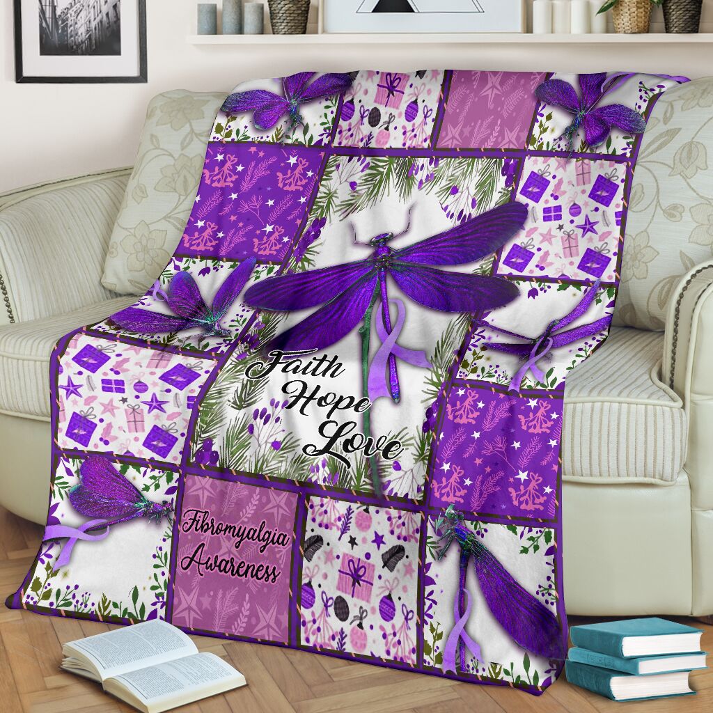 Fibromyalgia Awareness Dragonfly Flannel Blanket For Soft Bed Couch And Home Comfort