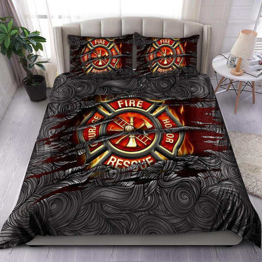 Firefighter Symbol Love Bedding Cover For Firefighter Bedroom Decor