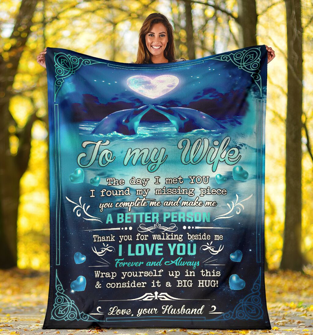 Dolphin To My Wife Dolphin In The Ocean Flannel Blanket For Cozy Home Lounging And Gifting