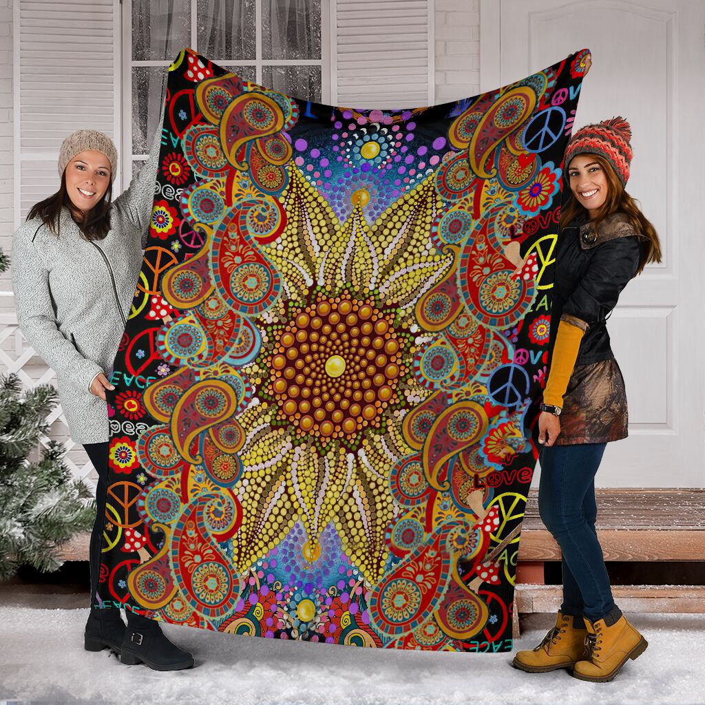 Hippie Soul Floral Beautiful Flannel Blanket For Bedroom Couch And Daily Comfort