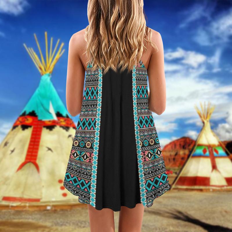 Native Skull Summer Pattern – Women's Summer Sleeveless V-Neck Camisole Dress