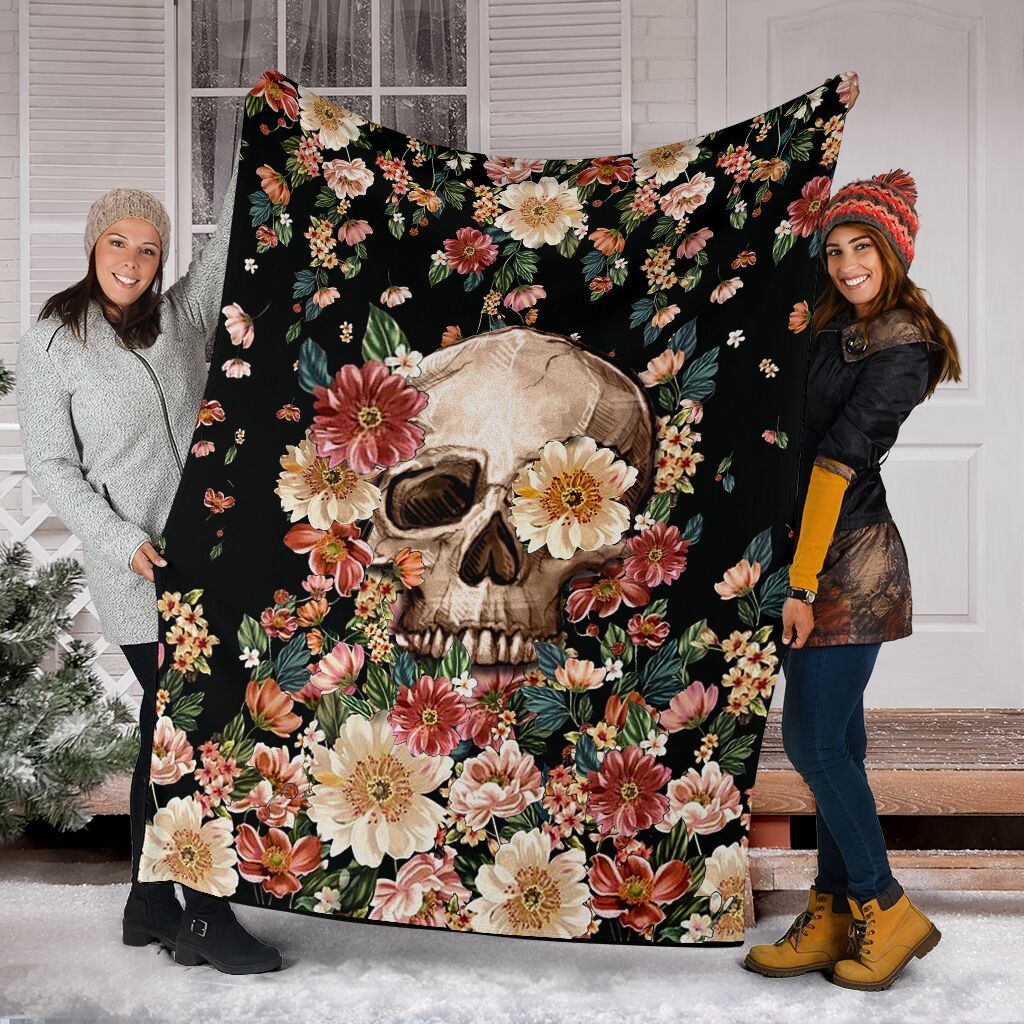 Skull Floral So Mysterious Flannel Blanket For Bedroom Couch And Daily Comfort