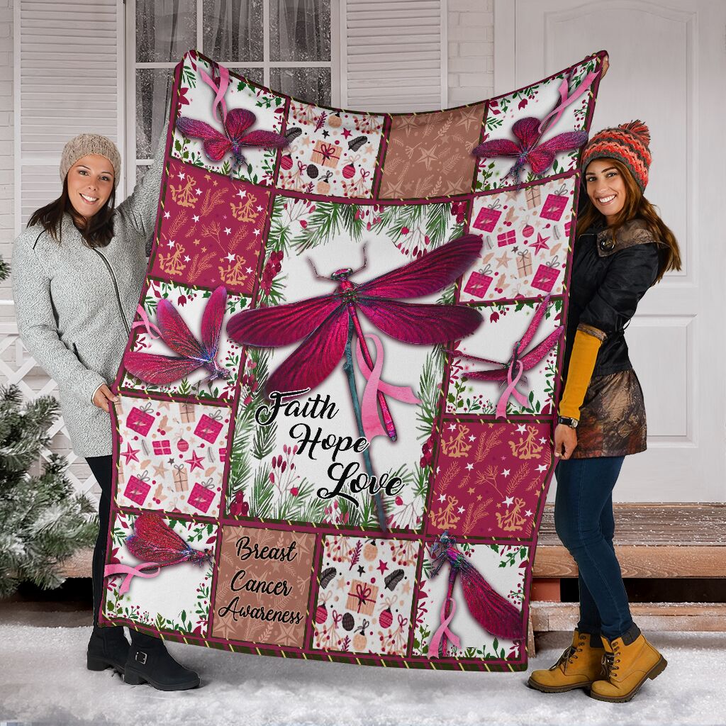 Breast Cancer Awareness Dragonfly Flannel Blanket For Bedroom Couch And Daily Comfort