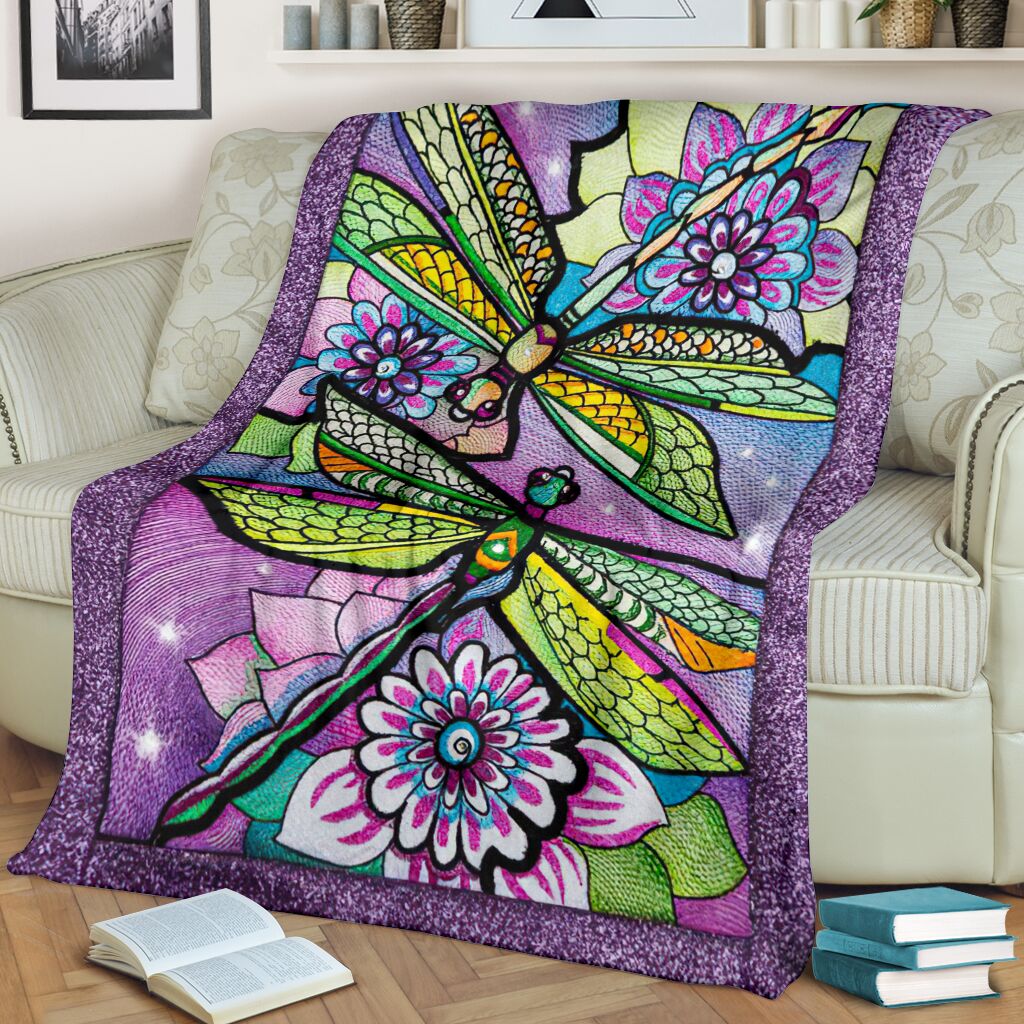 Dragonfly With Beautiful Flower Flannel Blanket For Living Room And Bedroom Styling