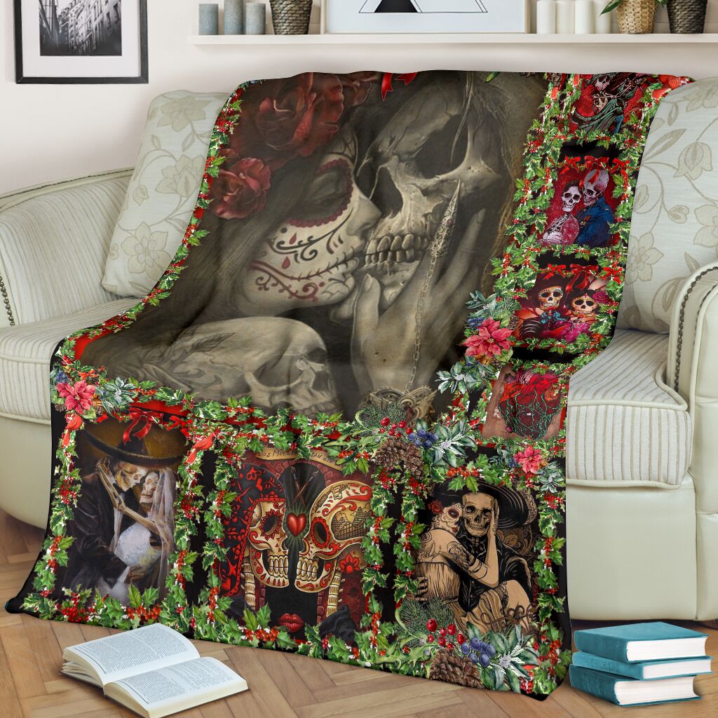 Skull You And Me Christmas Flannel Blanket For Living Room And Bedroom Styling