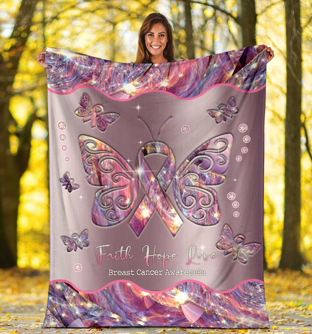 Breast Cancer Awareness Butterfly Flannel Blanket For Cozy Home Lounging And Gifting