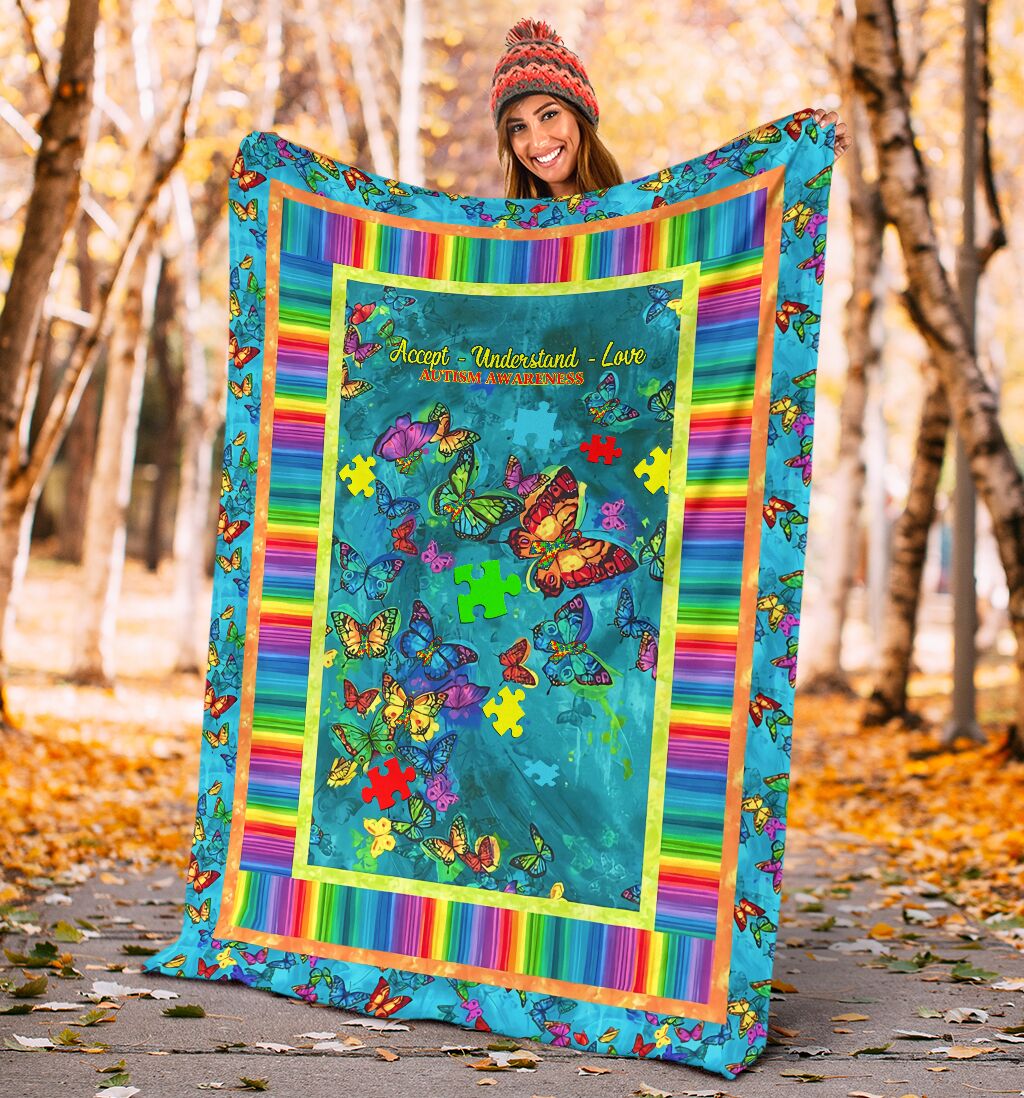 Autism Accept Understand Love Autism Awareness Flannel Blanket For Bed Sofa And Reading Nook Decor