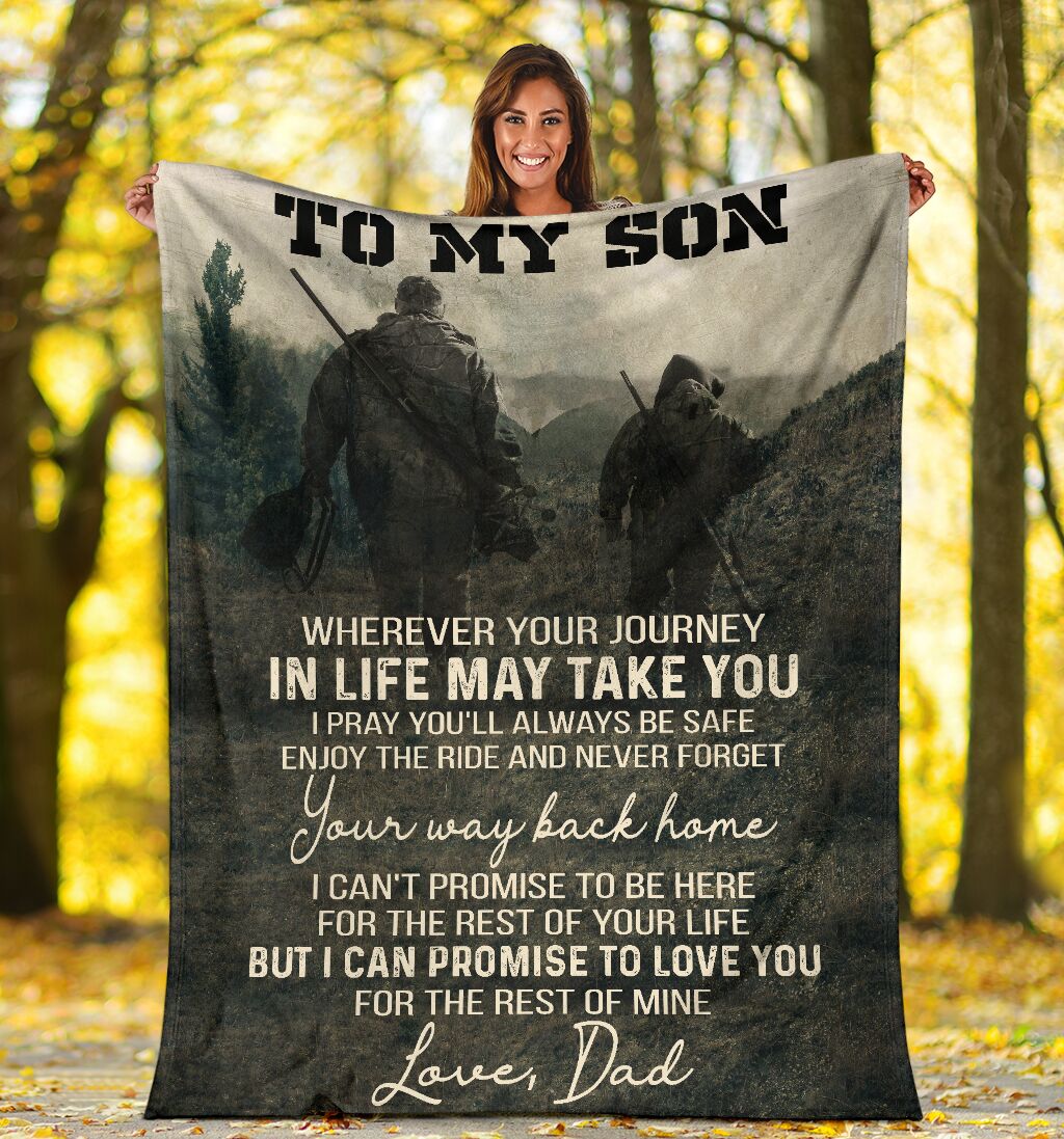 Hunting To My Son Hunting Black And White Flannel Blanket For Cozy Home Lounging And Gifting