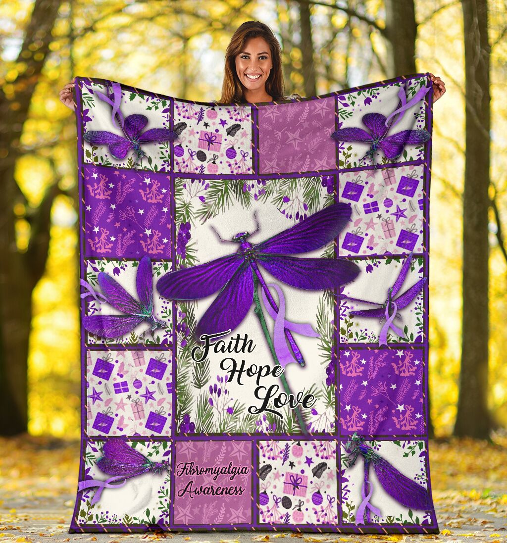Fibromyalgia Awareness Dragonfly Flannel Blanket For Bed Sofa And Reading Nook Decor