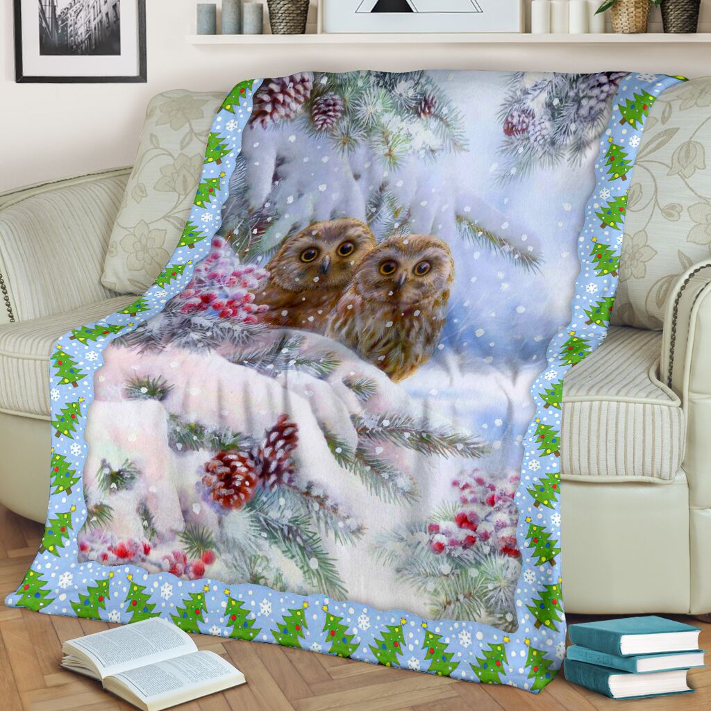 Owl Christmas Snow Flannel Blanket For Living Room And Bedroom Styling