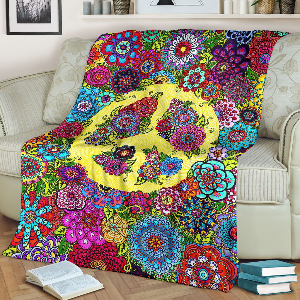 Hippie Colorful Hippie Peace Flannel Blanket For Living Room And Bedroom Styling