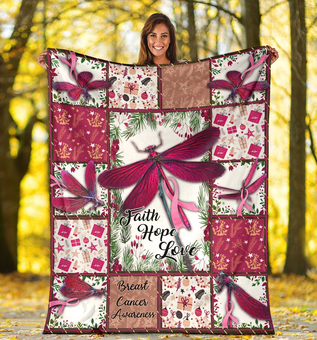 Breast Cancer Awareness Dragonfly Flannel Blanket For Cozy Home Lounging And Gifting