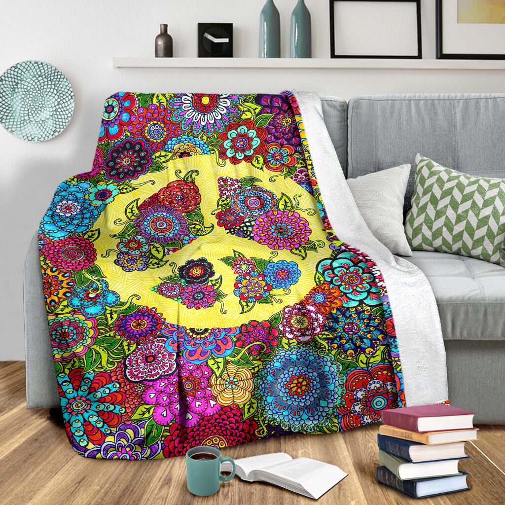 Hippie Colorful Hippie Peace Flannel Blanket For Relaxing At Home And Travel