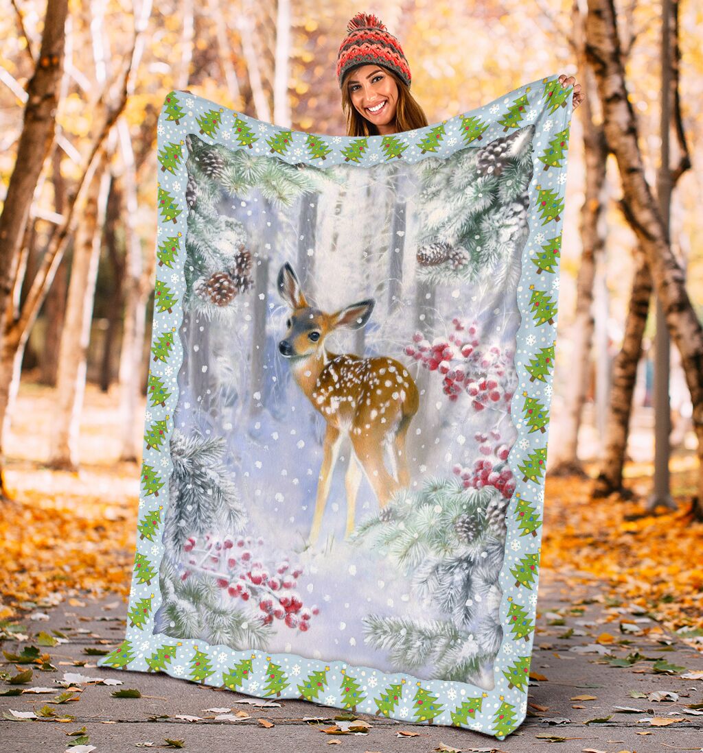 Hunting Deer Christmas Flannel Blanket For Bed Sofa And Reading Nook Decor