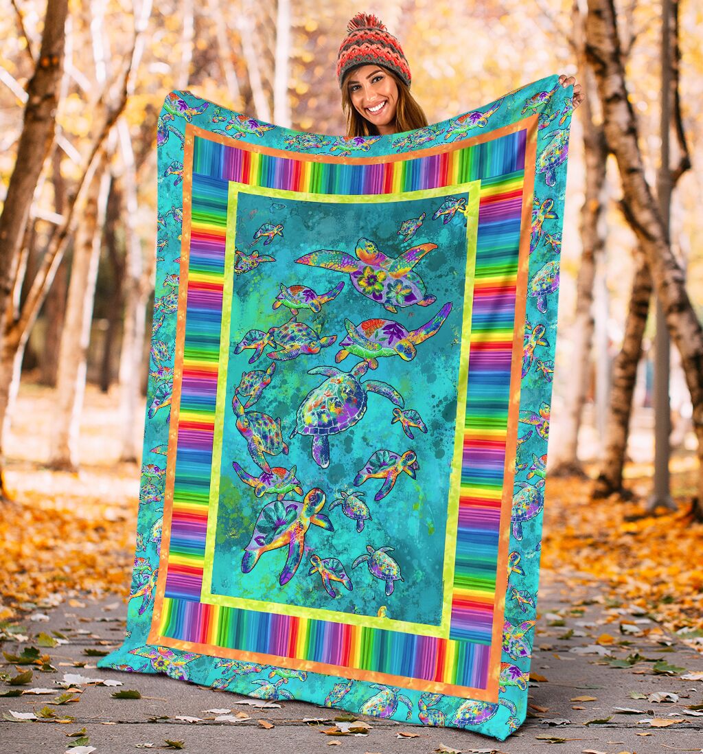 Colorful Turtle Lover Flannel Blanket For Bed Sofa And Reading Nook Decor