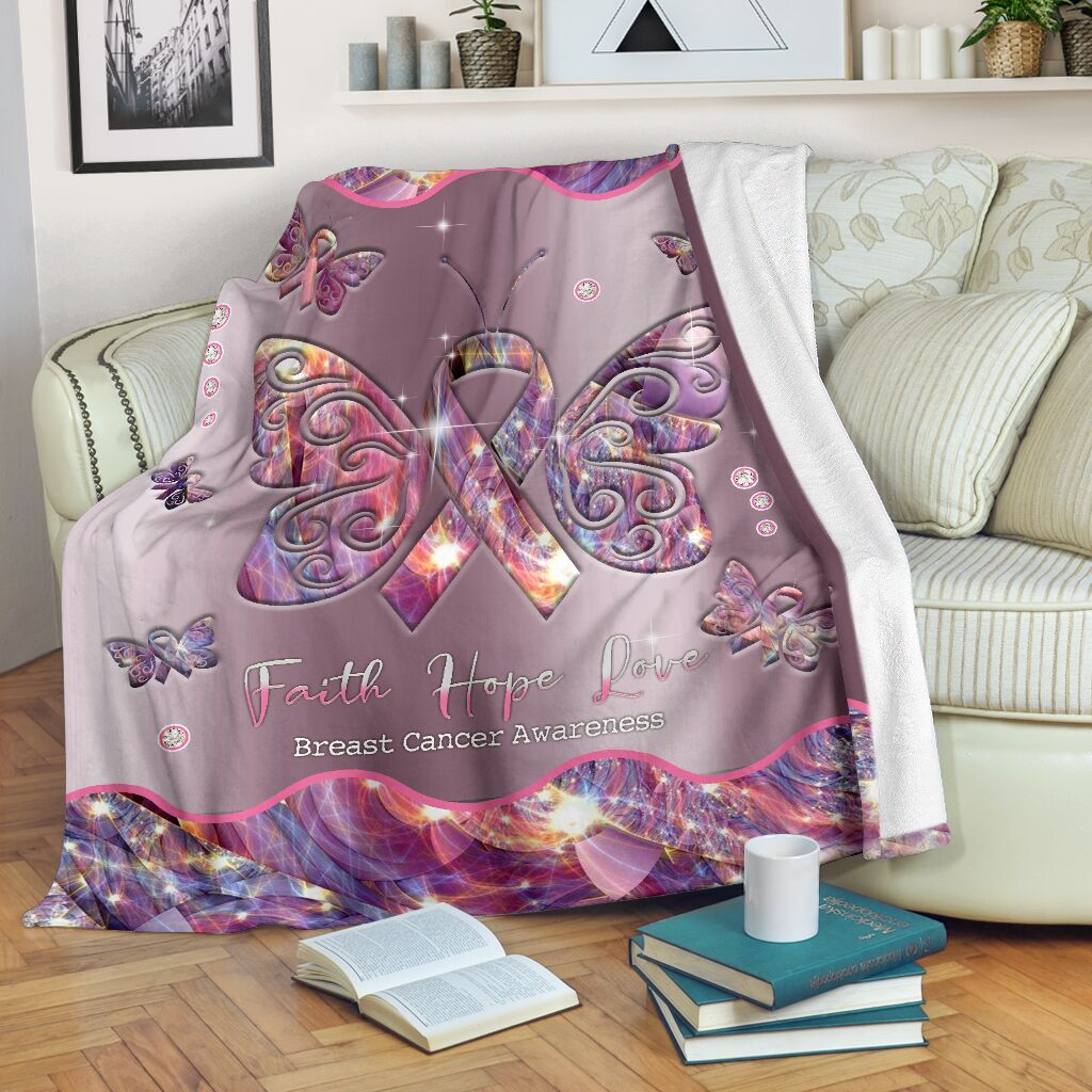 Breast Cancer Awareness Butterfly Flannel Blanket For Soft Bed Couch And Home Comfort