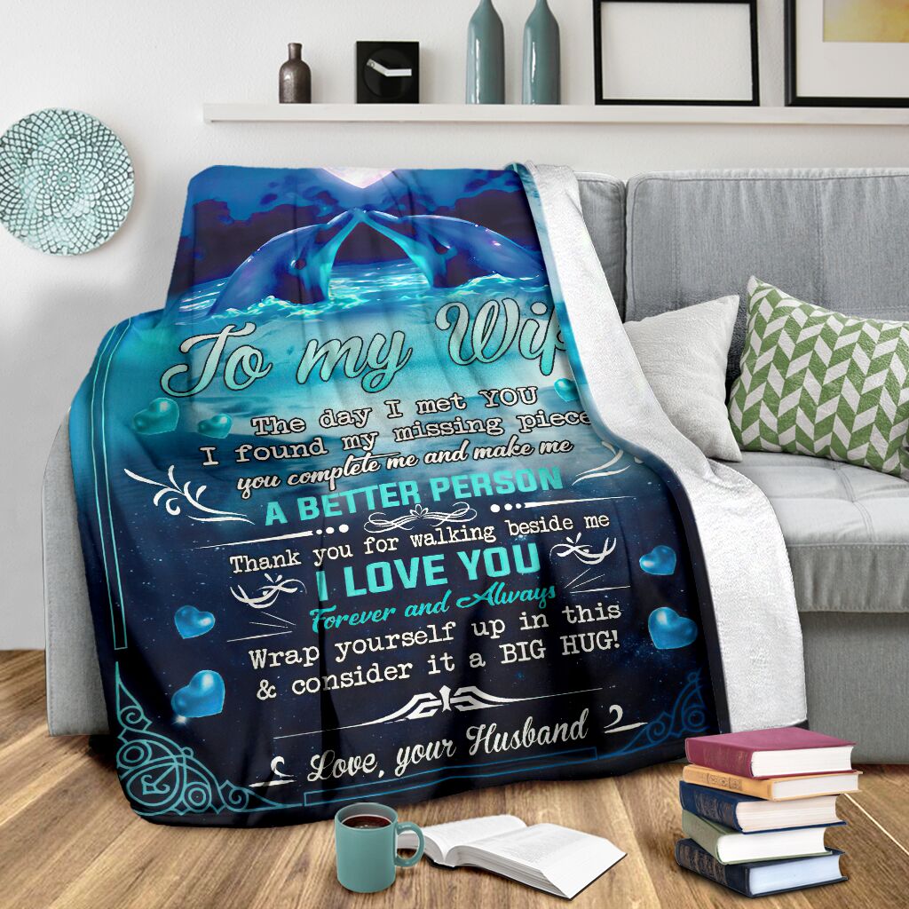 Dolphin To My Wife Dolphin In The Ocean Flannel Blanket For Relaxing At Home And Travel