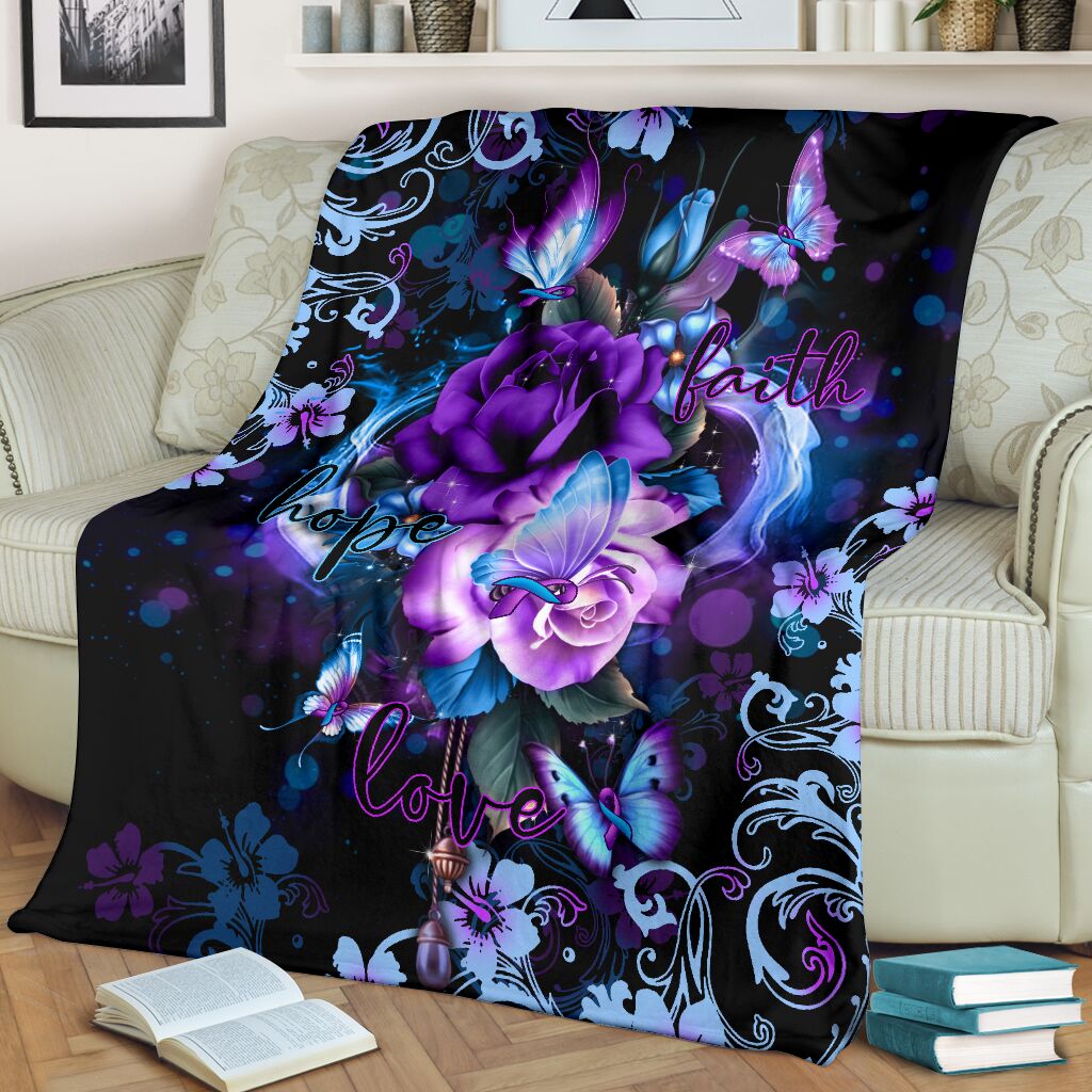 Mental Health Awareness Rose Butterfly Flannel Blanket For Living Room And Bedroom Styling