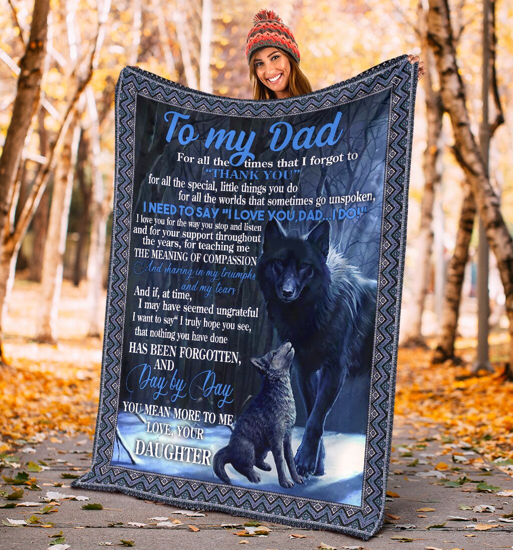 Wolf To My Dad Blue Flannel Blanket For Bed Sofa And Reading Nook Decor