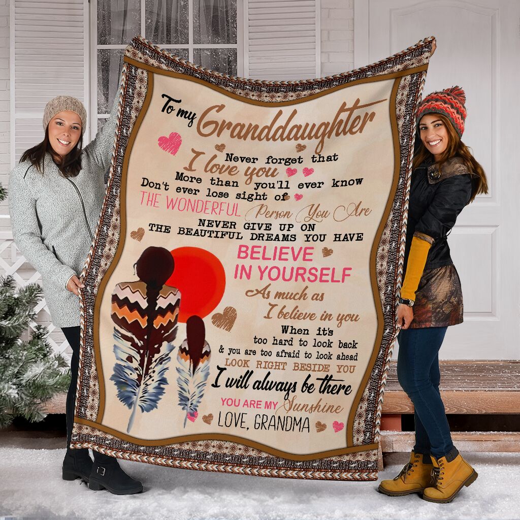 Native To My Granddaughter Native American Flannel Blanket For Cozy Home Lounging And Gifting
