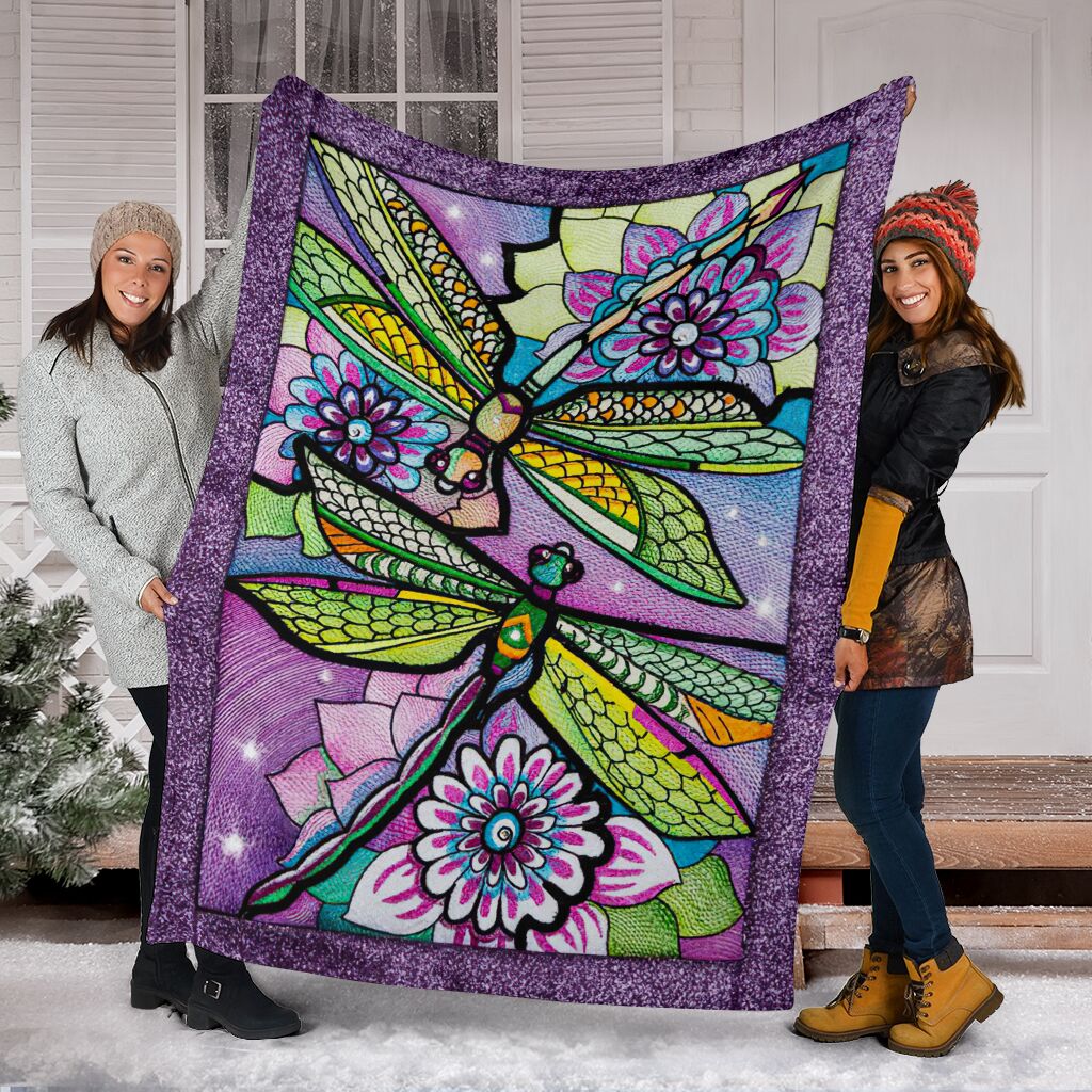 Dragonfly With Beautiful Flower Flannel Blanket For Bedroom Couch And Daily Comfort