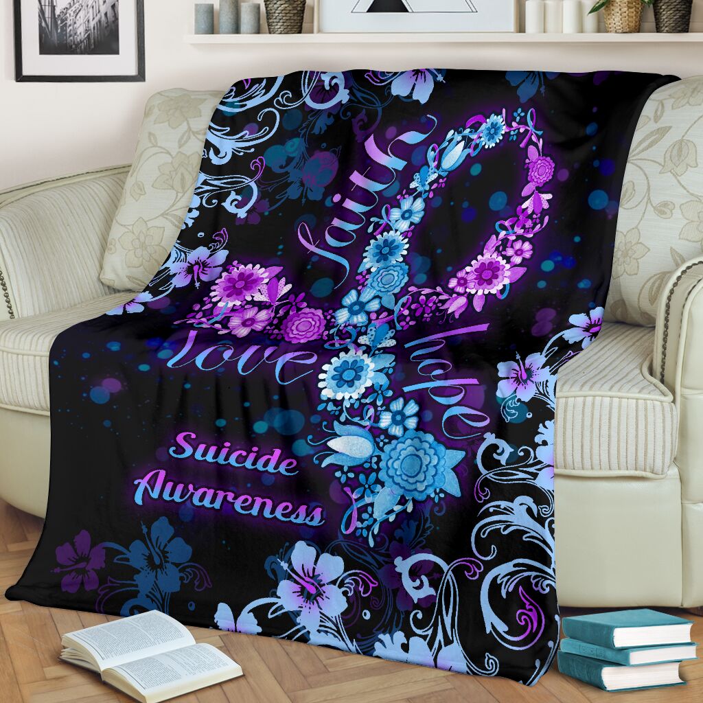 Mental Health Awareness Floral Flannel Blanket For Living Room And Bedroom Styling