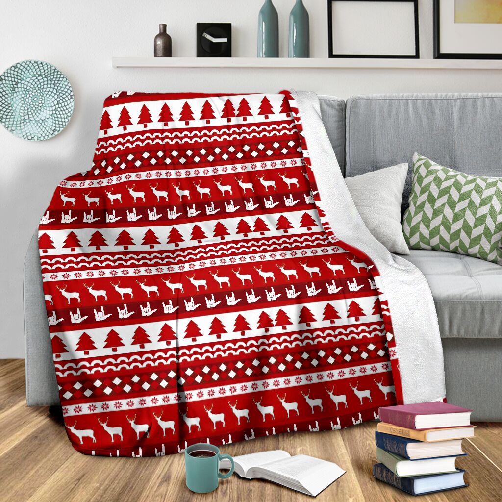 Asl Christmas White And Red Flannel Blanket For Relaxing At Home And Travel