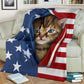 Cat Kitten Opened American Flag Flannel Blanket For Living Room And Bedroom Styling