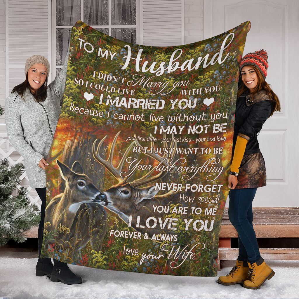 Deer To My Husband Hunting Flannel Blanket For Bedroom Couch And Daily Comfort