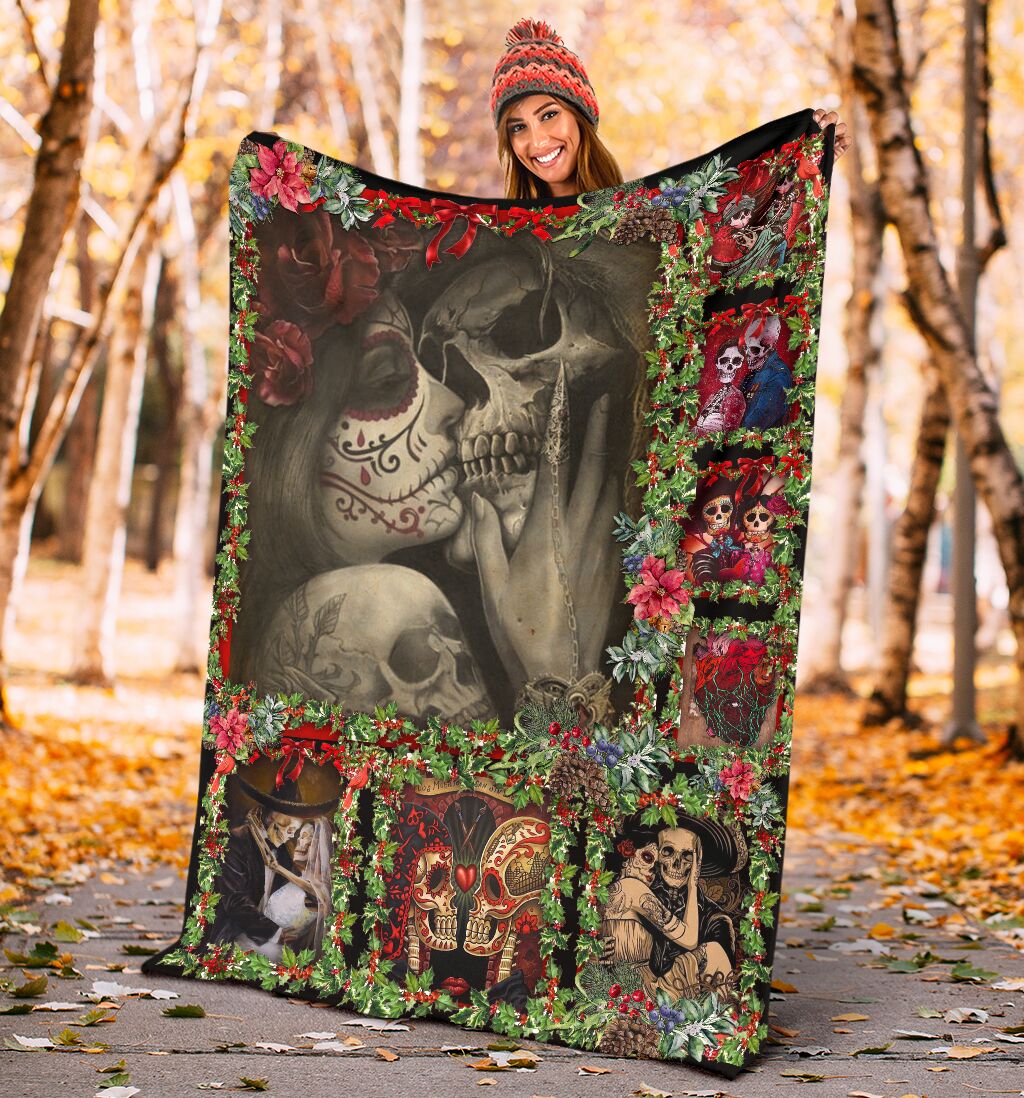 Skull You And Me Christmas Flannel Blanket For Bed Sofa And Reading Nook Decor