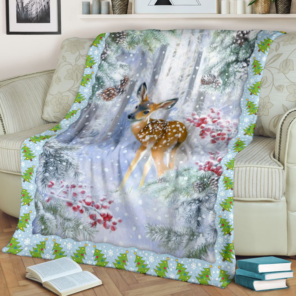 Hunting Deer Christmas Flannel Blanket For Living Room And Bedroom Styling