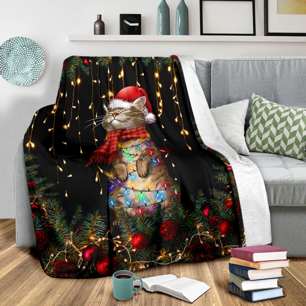 Black Cat Meowy Christmas Flannel Blanket For Relaxing At Home And Travel