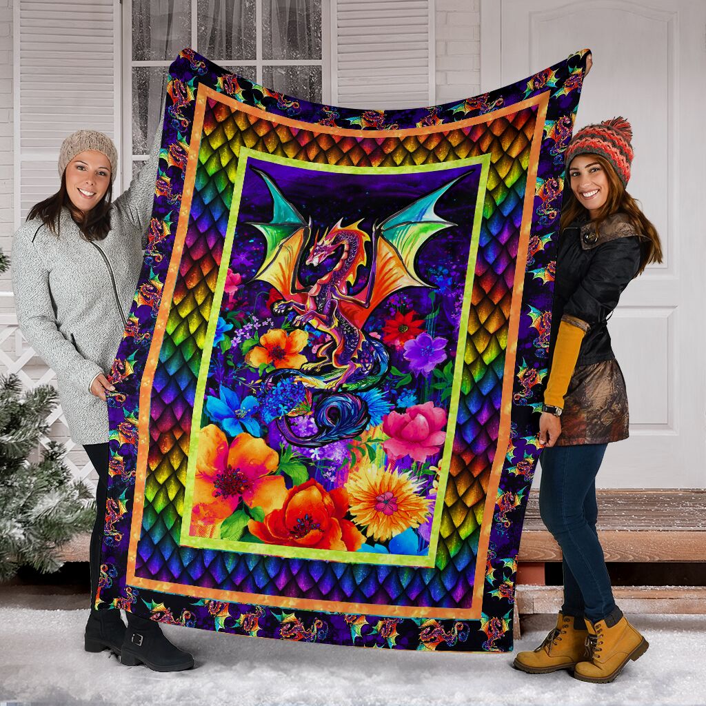 Dragon Colorful Floral Flannel Blanket For Bedroom Couch And Daily Comfort