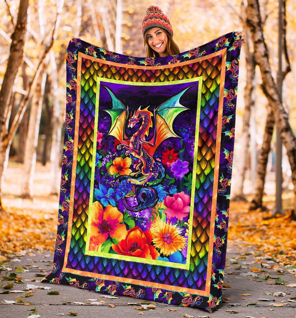 Dragon Colorful Floral Flannel Blanket For Bed Sofa And Reading Nook Decor
