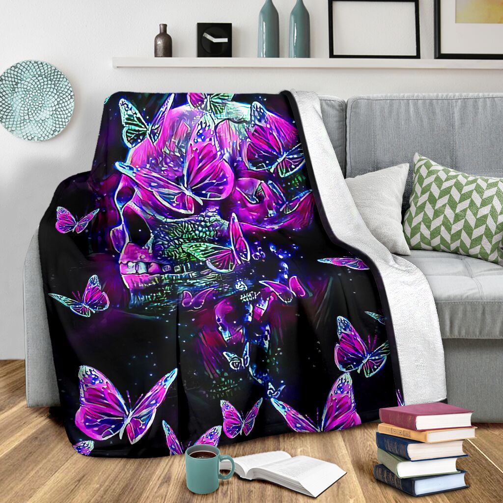 Skull Butterfly Story Flannel Blanket For Relaxing At Home And Travel