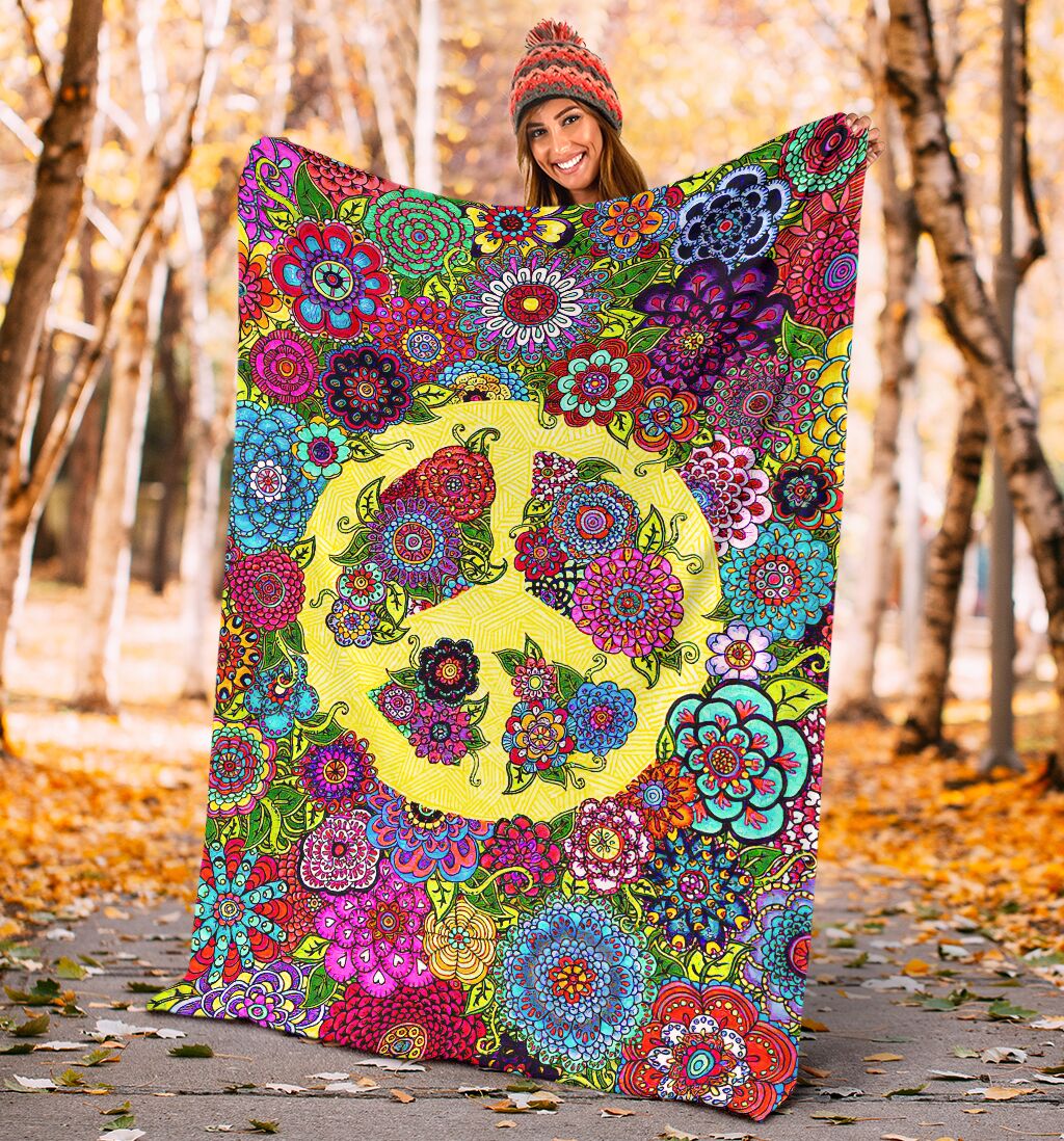 Hippie Colorful Hippie Peace Flannel Blanket For Bed Sofa And Reading Nook Decor