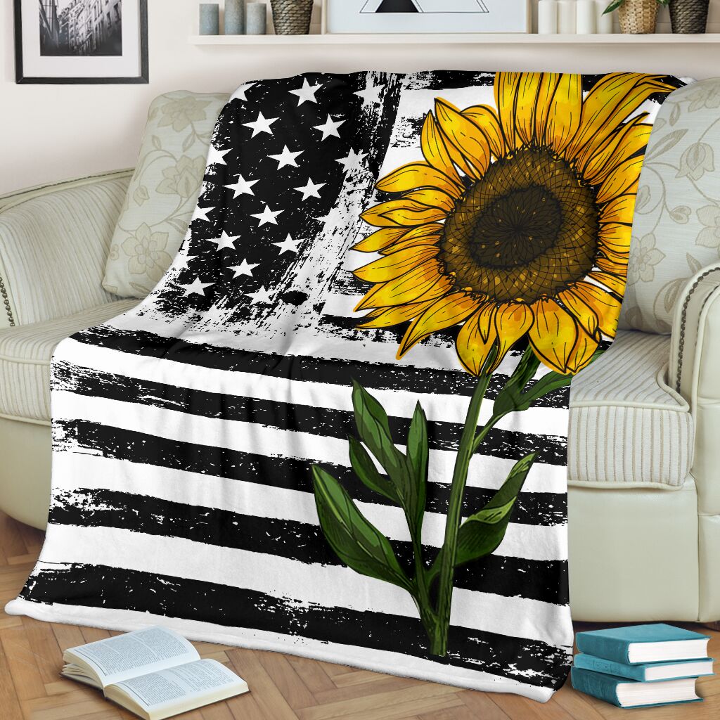 Sunflower American Flag Flannel Blanket For Living Room And Bedroom Styling