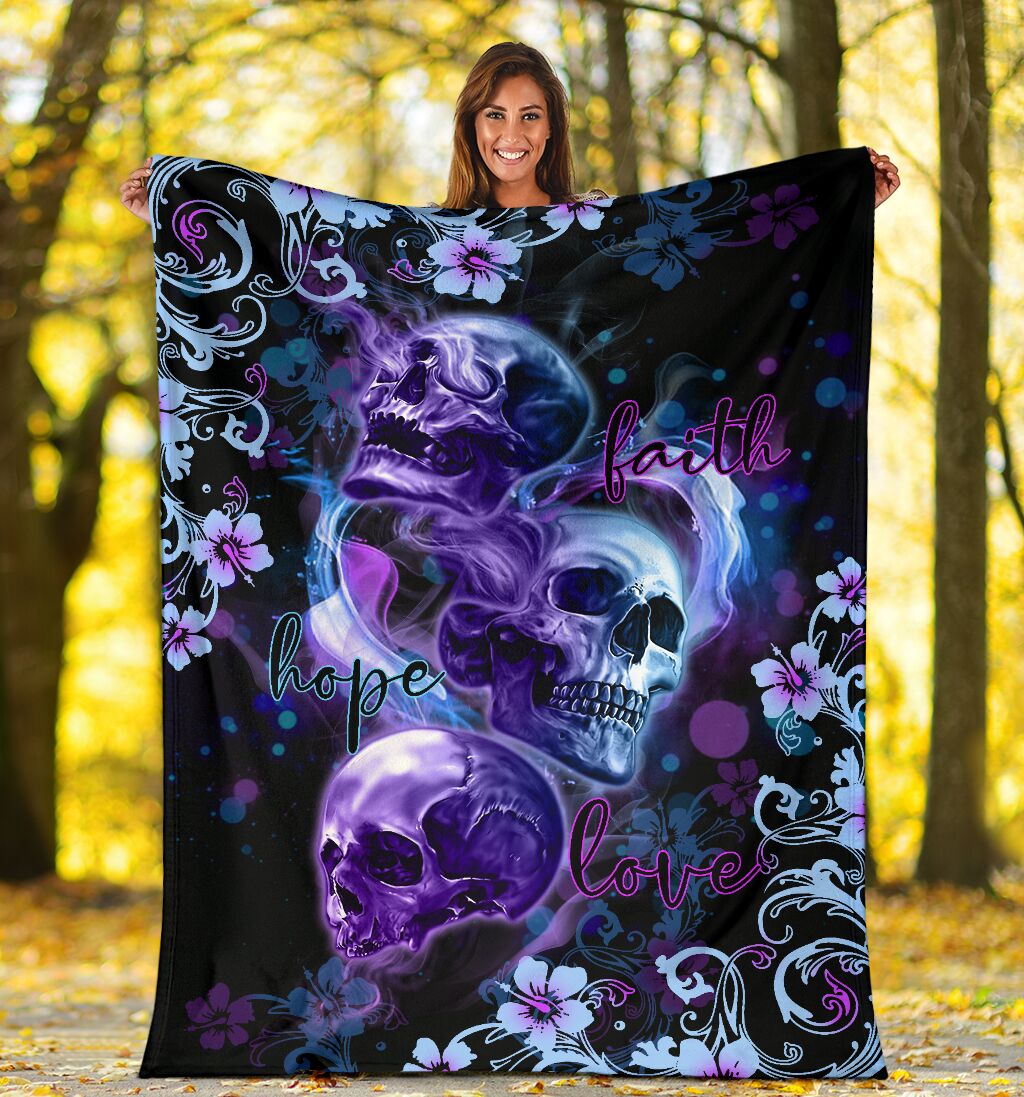 Skull Faith Hope Love Tropical Floral Flannel Blanket For Cozy Home Lounging And Gifting