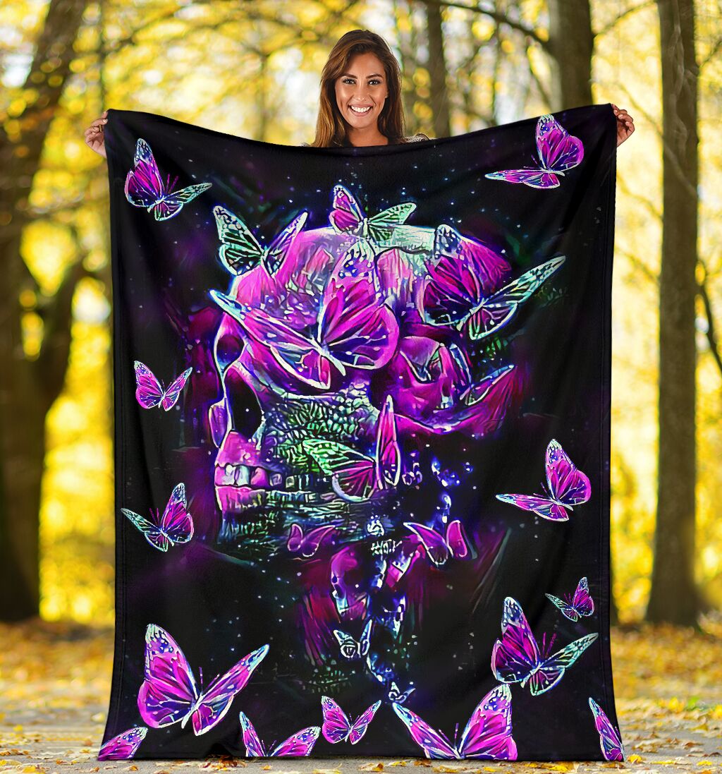 Skull Butterfly Pink Flannel Blanket For Cozy Home Lounging And Gifting