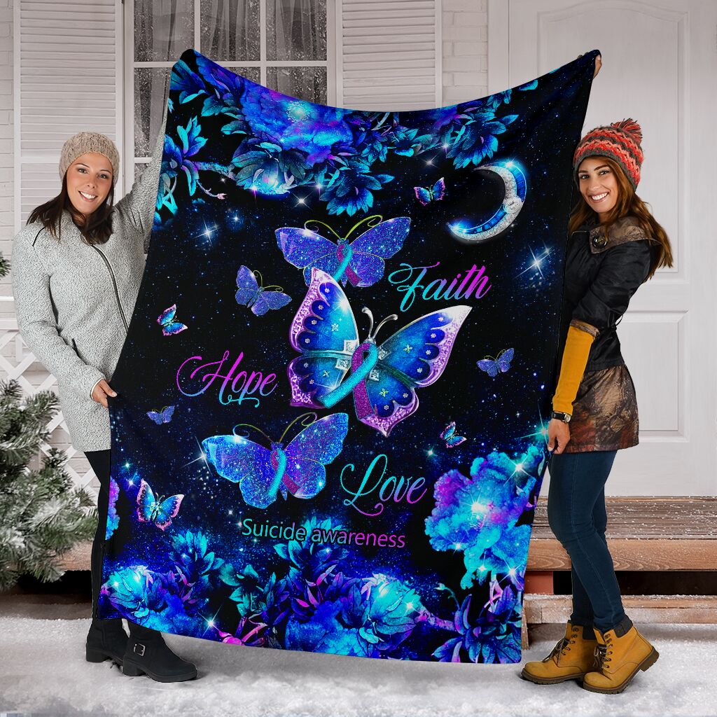 Mental Health Awareness Butterfly Flannel Blanket For Bedroom Couch And Daily Comfort