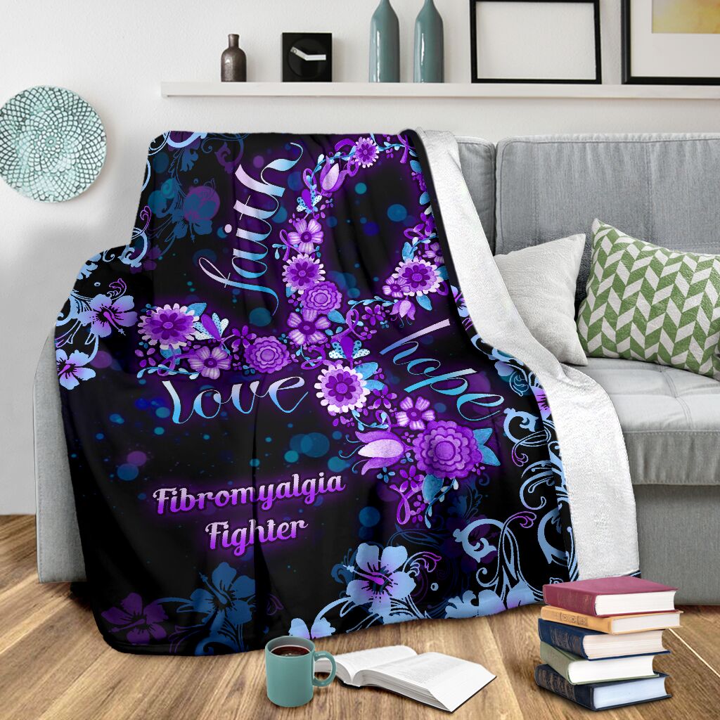 Flower Faith Hope Love Fibromyalgia Awareness Flannel Blanket For Relaxing At Home And Travel