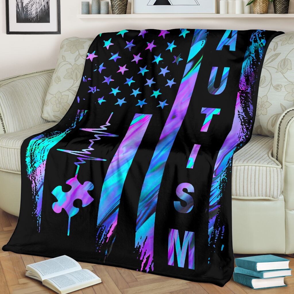 Autism Awareness American Flag Color Flannel Blanket For Living Room And Bedroom Styling