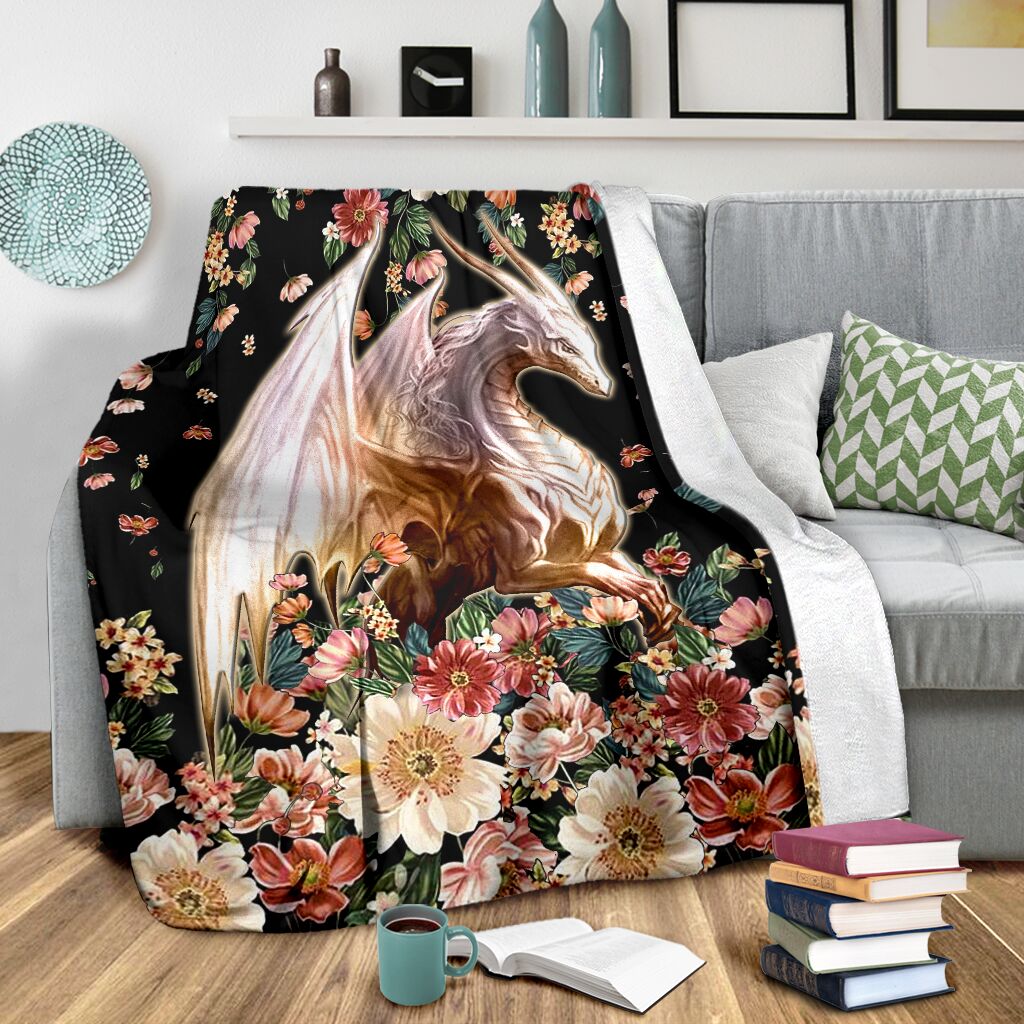 Dragon White Dragon Floral Flannel Blanket For Relaxing At Home And Travel