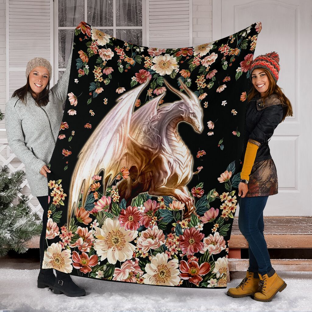 Dragon White Dragon Floral Flannel Blanket For Bedroom Couch And Daily Comfort