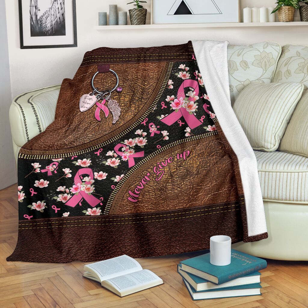 Breast Cancer Awareness Strength And Hope Message Flannel Blanket For Soft Bed Couch And Home Comfort