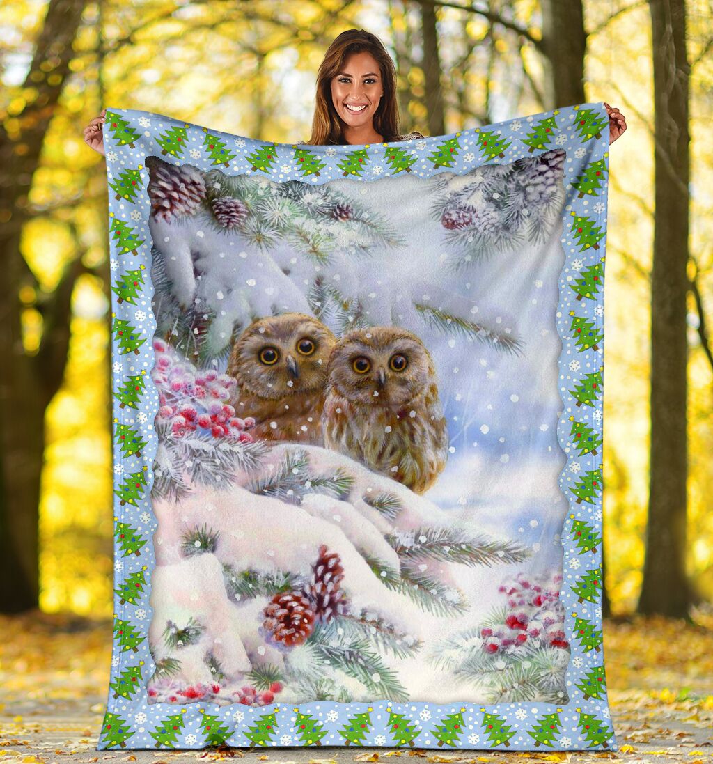 Owl Christmas Snow Flannel Blanket For Cozy Home Lounging And Gifting