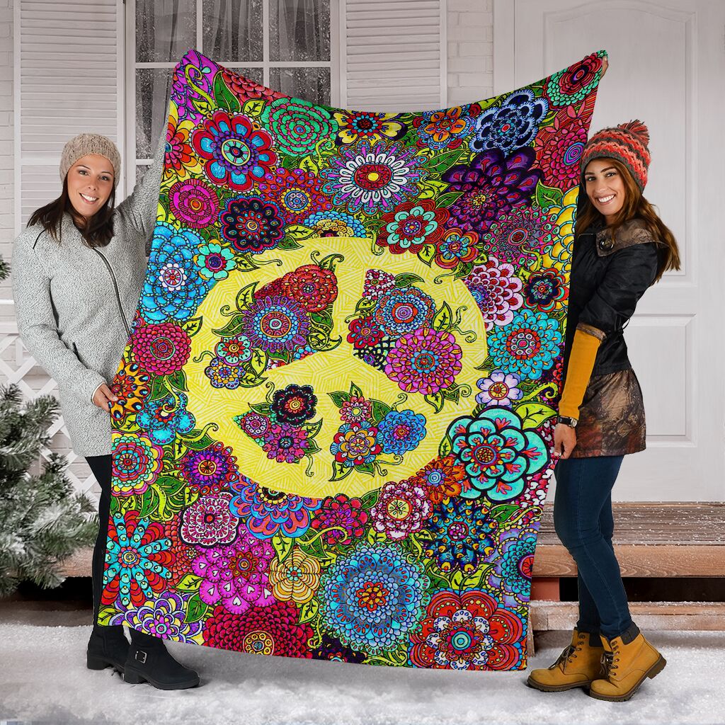 Hippie Colorful Hippie Peace Flannel Blanket For Bedroom Couch And Daily Comfort